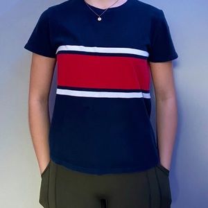 Blue and red striped John Halt tee